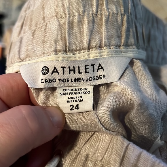 Athleta Cabo Tide Linen Jogger Pants Neutral Camo Print Size 24 - Picture 6 of 8